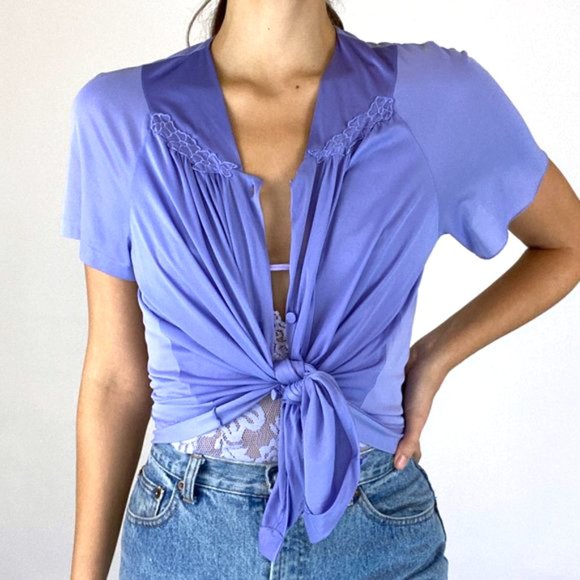 Vintage Periwinkle Button Down Blouse Boho - Picture 1 of 12
